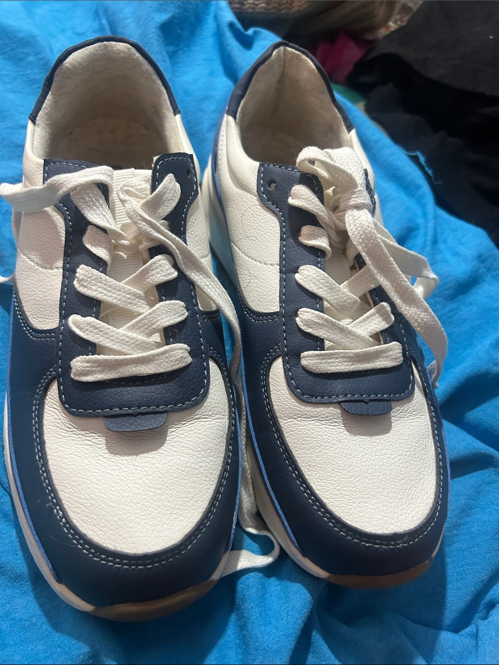 Classic Two-Tone White and Navy Women's Lace-Up Sneakers